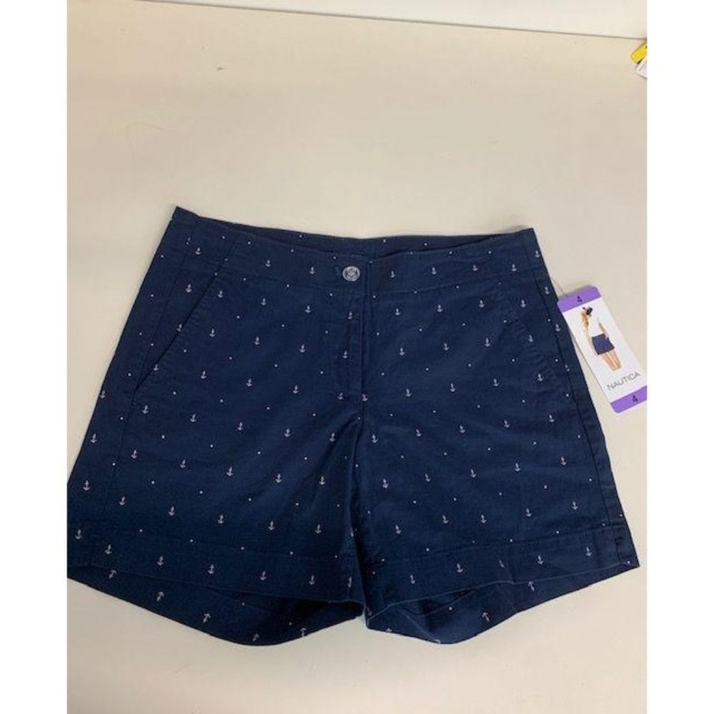 Nautica Striped Shorts Anchors Navy Blue Size 4